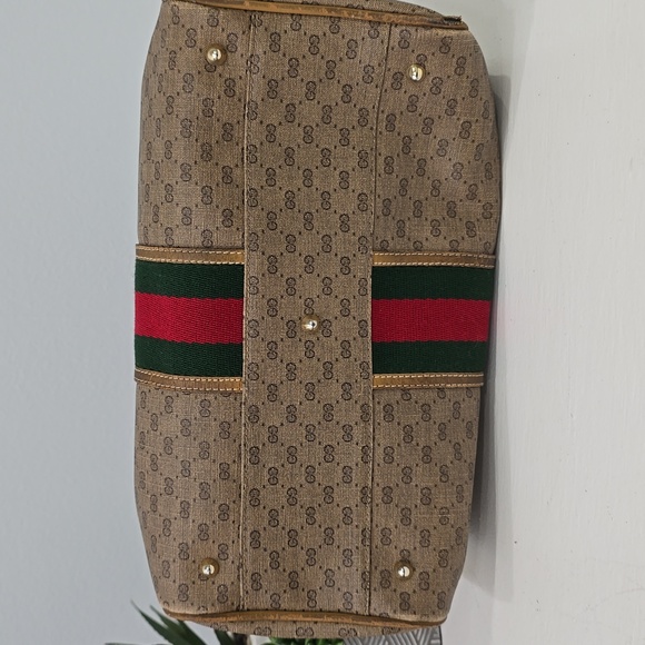 GUCCI - Vintage GG Supreme Boston Bag in Tan, PVC & Leather, with Sherry Line - Picture 12 of 16